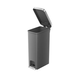 Slim Kitchen Trash Can, 10.5 Gallon Plastic Step Garbage Bin with Soft Close Lid, Gray