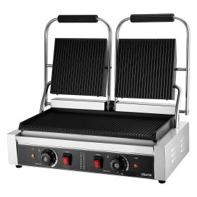 VEVOR Commercial Panini Grill, 3600W Electric Sandwich Panini Maker, Stainless Steel Double Sandwichs Press with Handle and Temp Control