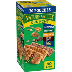 Crunchy Granola Bars Bulk Variety Pack, Oats 'n Honey, Peanut Butter & Oats 'n Dark Chocolate, 30 Two-Bar Wrapped Pouches (60 Bars Total), Whole