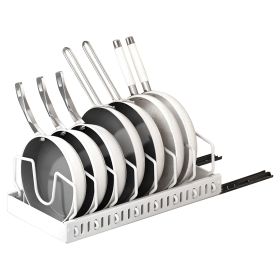 Pull Out Pots And Pans Organizer Under Cabinet With 8 Adjustable Dividers Rustproof Carbon Steel Sliding Pots Holder For Kitchen Cookware Bakeware Pot (Option: White)