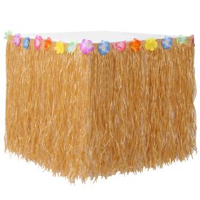 Grass Table Skirt Hawaiian Luau Party Decorations Supplies w/Hibiscus for Buffet BBQ Tiki Bar Beach Birthday Party Use (Option: 2m)